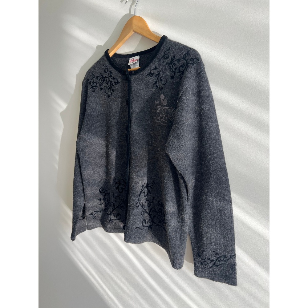 Vintage Disney Store Cardigan Womens M Grey Mickey Mouse‎ Wool Blend Embroidered - Picture 3 of 9